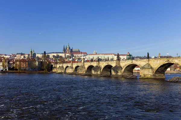 Automne Coloré Prague Petite Ville Avec Château Gothique Pont Charles — Photo