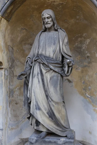 Historic Statue Autumn Mystery Old Prague Cemetery Czech Republic — Stock Photo, Image