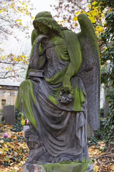 Statua Storica Sul Mistero Autunnale Vecchio Cimitero Praga Repubblica Ceca — Foto Stock