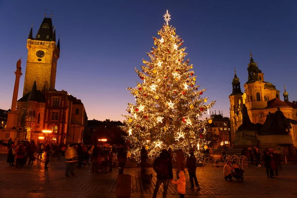 Humor Navidad Noche Old Town Square Praga República Checa — Foto de Stock