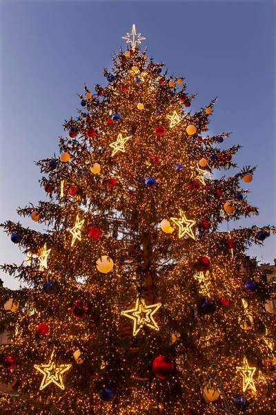 Albero Natale Nella Notte Piazza Della Città Vecchia Praga Repubblica — Foto Stock