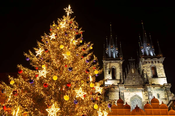 Vánoční Strom Noci Staroměstské Náměstí Praha Česká Republika — Stock fotografie