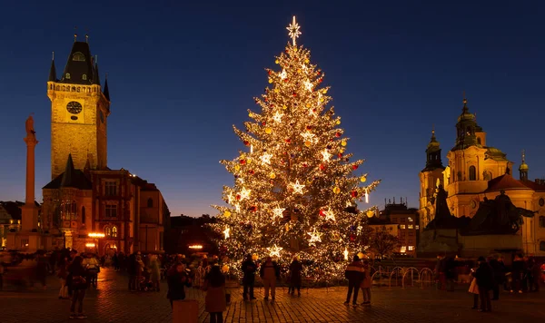 Natale Nella Notte Piazza Della Città Vecchia Praga Repubblica Ceca — Foto Stock