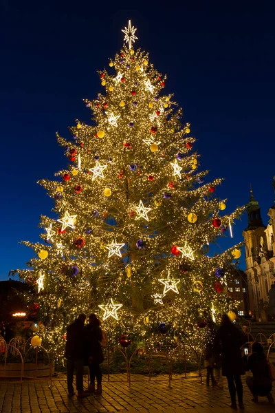 Humor Navidad Noche Old Town Square Praga República Checa — Foto de Stock