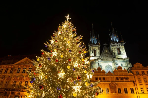 Natale Nella Notte Piazza Della Città Vecchia Praga Repubblica Ceca — Foto Stock