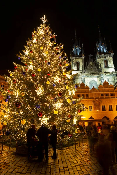 Natale Nella Notte Piazza Della Città Vecchia Praga Repubblica Ceca — Foto Stock