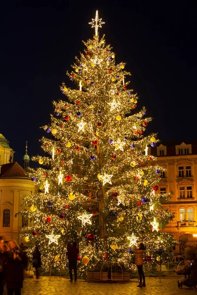 Humor Navidad Noche Old Town Square Praga República Checa — Foto de Stock