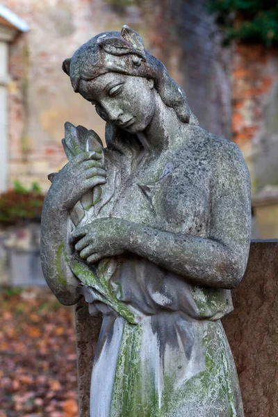 Statue Historique Sur Mystère Hiver Vieux Cimetière Prague République Tchèque — Photo