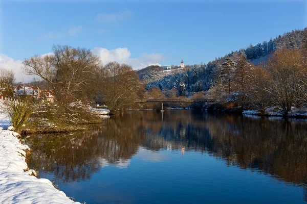 Paysage Enneigé Bohême Centrale Avec Rivière Sazava République Tchèque — Photo