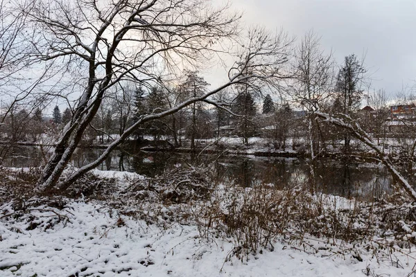 Verschneite Landschaft Mittelböhmen Mit Dem Fluss Sazava Tschechien — Stockfoto