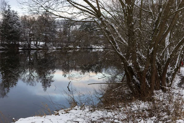 Verschneite Landschaft Mittelböhmen Mit Dem Fluss Sazava Tschechien — Stockfoto