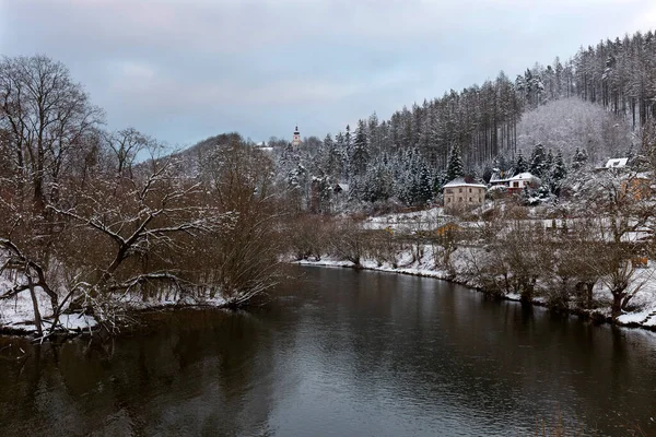 Paysage Enneigé Bohême Centrale Avec Rivière Sazava République Tchèque — Photo