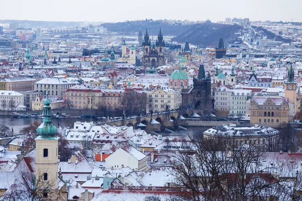 Ville Enneigée Prague Depuis Hill Petrin République Tchèque — Photo