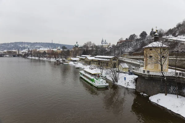 Snowy Prague Lesser Town Prague Castle River Vltava Czech Republic — Stock Photo, Image
