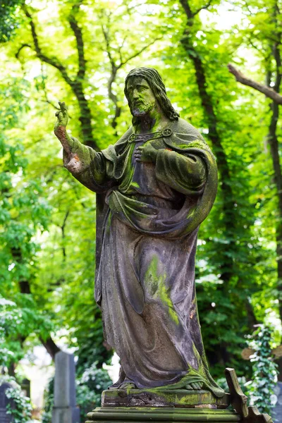 Statue Historique Sur Mystérieux Vieux Cimetière Prague République Tchèque — Photo