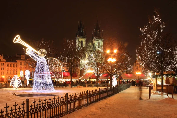 Humor Navidad Noche Old Town Square Praga República Checa —  Fotos de Stock