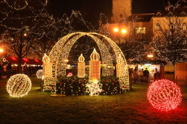 Natale nella notte Piazza della Città Vecchia, Praga, Repubblica Ceca — Foto Stock