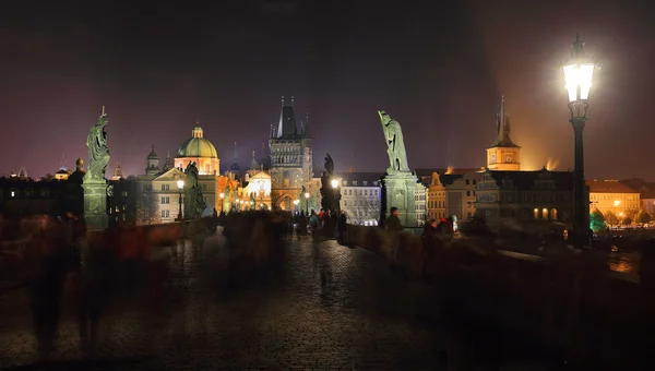 Night View on bright Prague Old Town, Czech Republic