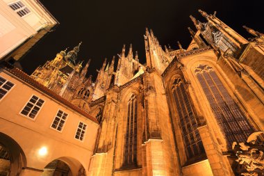 Gotik st. vitus Katedrali üzerinde gece, Çek Cumhuriyeti Prag Kalesi