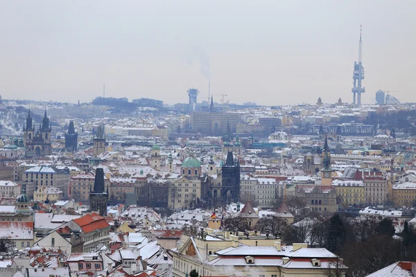 Første sne i Prag City, Tjekkiet - Stock-foto