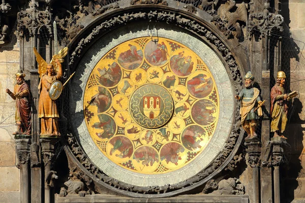 Détail de l'horloge astronomique médiévale historique à Prague sur la vieille mairie, République tchèque — Photo