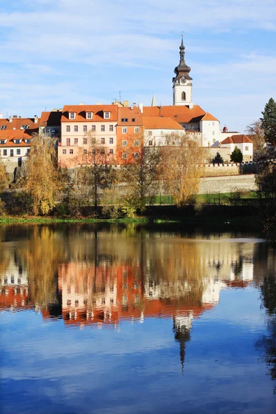 Autumn medieval Town Pisek above the river Otava, Czech Republic — Stock Photo, Image