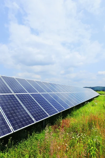 Detail of Solar Power Station on the summer flowering Meadow — Stock Photo, Image