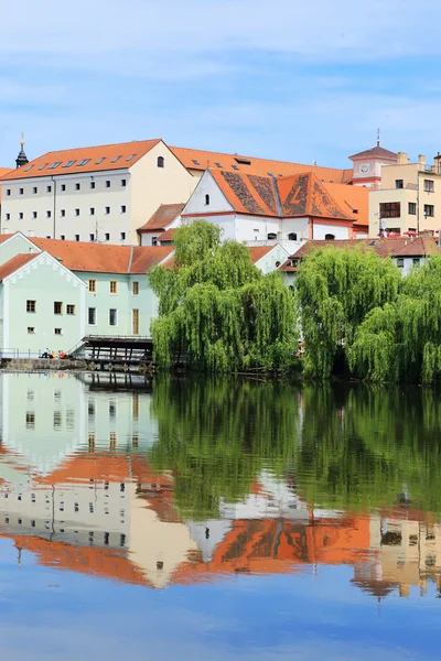 Colorful medieval Town Pisek above the river Otava, Czech Republic — Stock Photo, Image