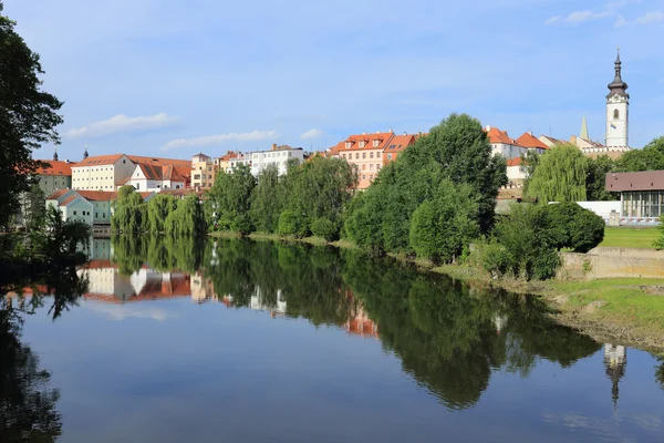 Colorida ciudad medieval Pisek sobre el río Otava, República Checa —  Fotos de Stock