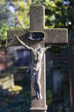 Çek Cumhuriyeti 'ndeki eski Prag Mezarlığı' nın Sonbahar Gizemi Üzerine Tarihi Heykel 