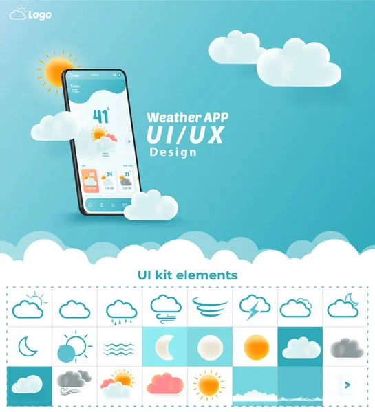 Weather App Kit Elements Website Landing Page Vector — Stock Vector