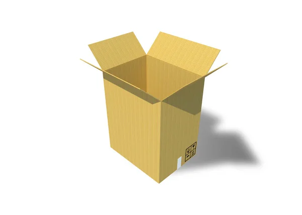 Illustration Open Unbox Light Brown Cardboard Box Isolated White Background — стоковое фото