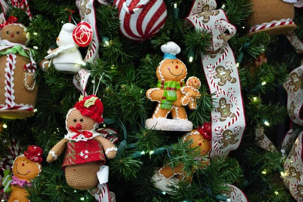 Karácsonyfa Jelenet Háttér Fények Díszek — Stock Fotó