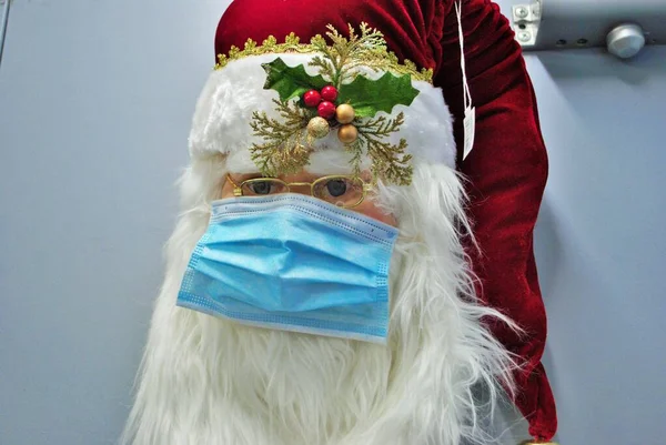 Boże Narodzenie 2020 Santa Klauzula Noszenia Maski Śoi Ochrony Osobistej — Zdjęcie stockowe