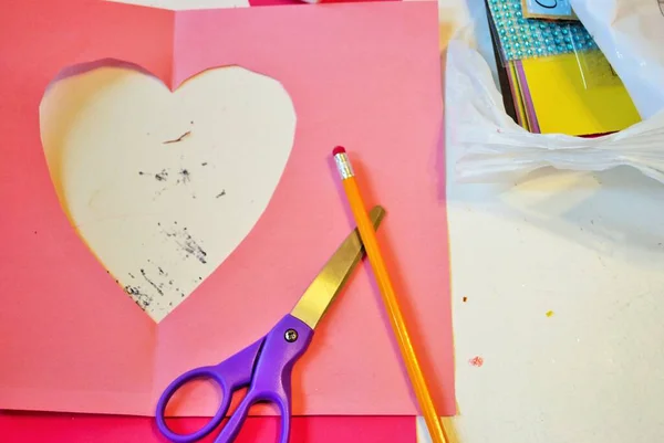 Hacer Tarjetas San Valentín Caseras Artes Artesanías — Foto de Stock