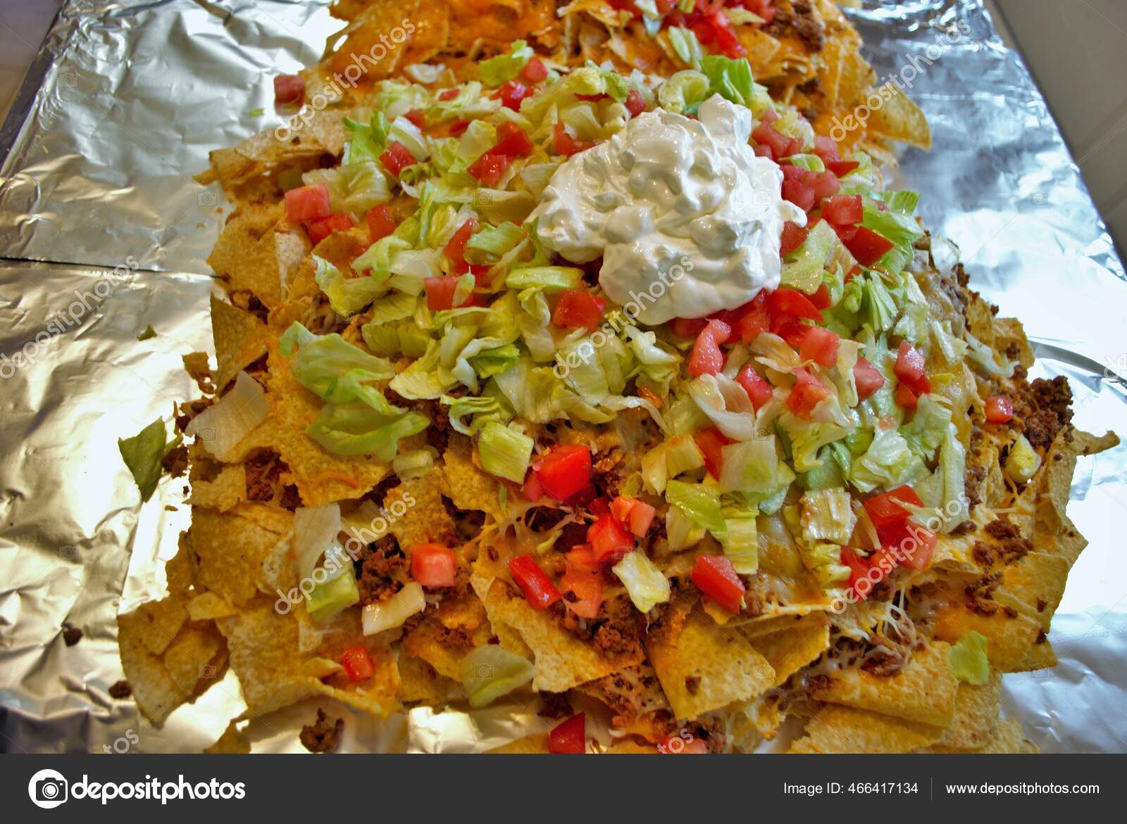 Nacho Table Kitchen Table Wrapped Aluminum Foil Covered Nachos Stock