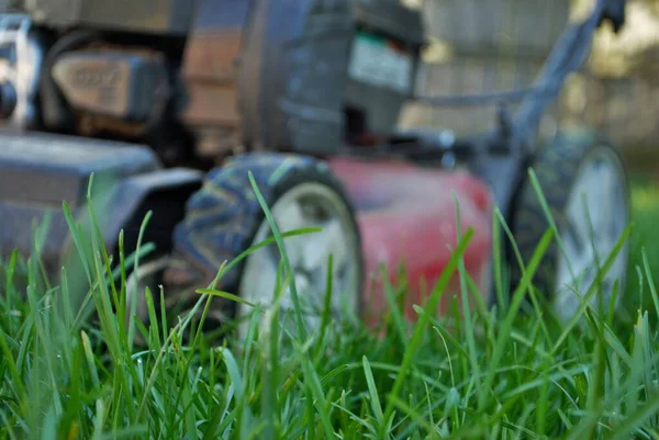 高草割草机的地面视图 — 图库照片