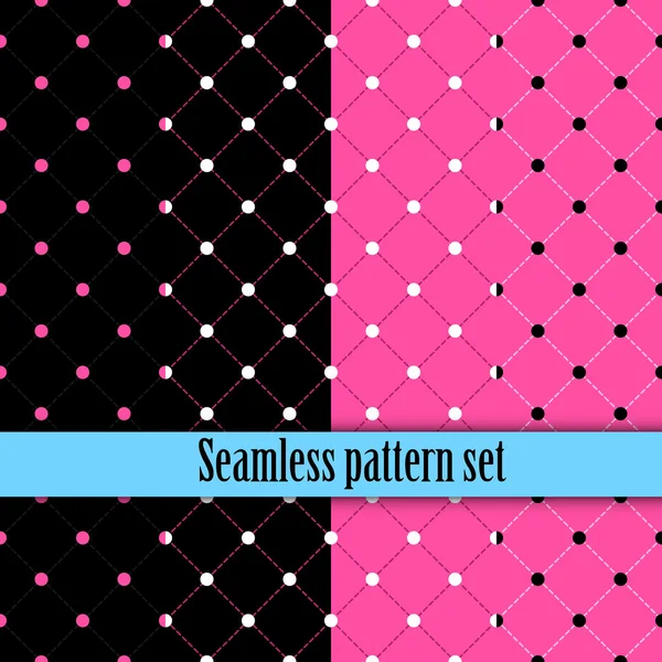 Black and white seamless monster wallpaper texture with pink, blue. Fashion, bright, dots,  lines, checkered cell. Girls Paris Monster party, gothic party, halloween. Hot swatches global colors.Vector Stock Illustration