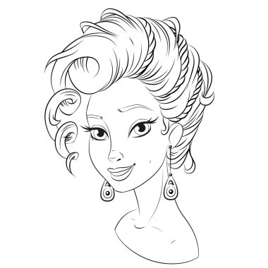 Soyut vektör kadın güzel kız, portre. Beyaz çizgi sanat tek renkli üzerinde siyah beyaz izole. Oğlak takımyıldızında bulunur burç