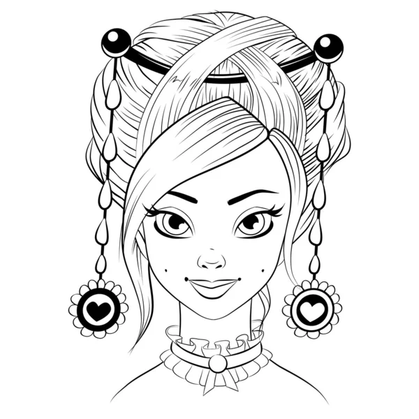 Abstract fashion girl woman vector. Black and white line art cartoon isolated on white. Libra concept zodiac sign — Stock Vector