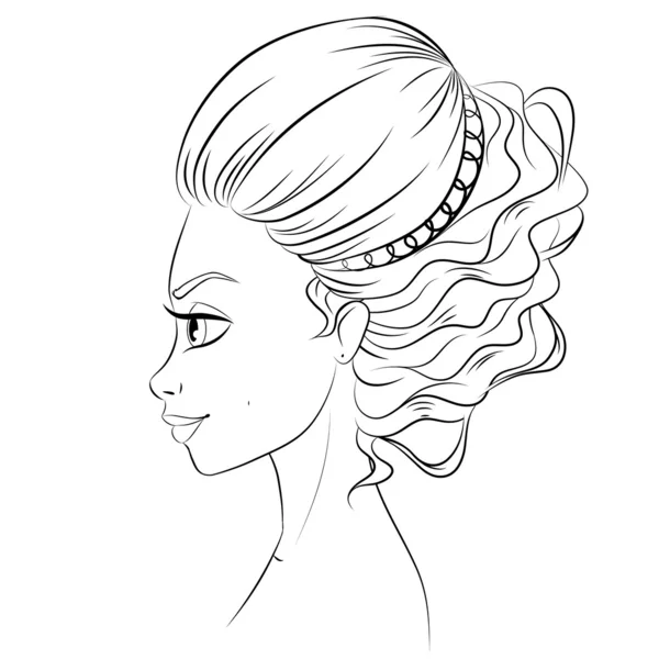 Fashion girl woman vector. Cute hairstyle, lineart vector illustration, isolated on white. Leo concept zodiac sign — Stock Vector