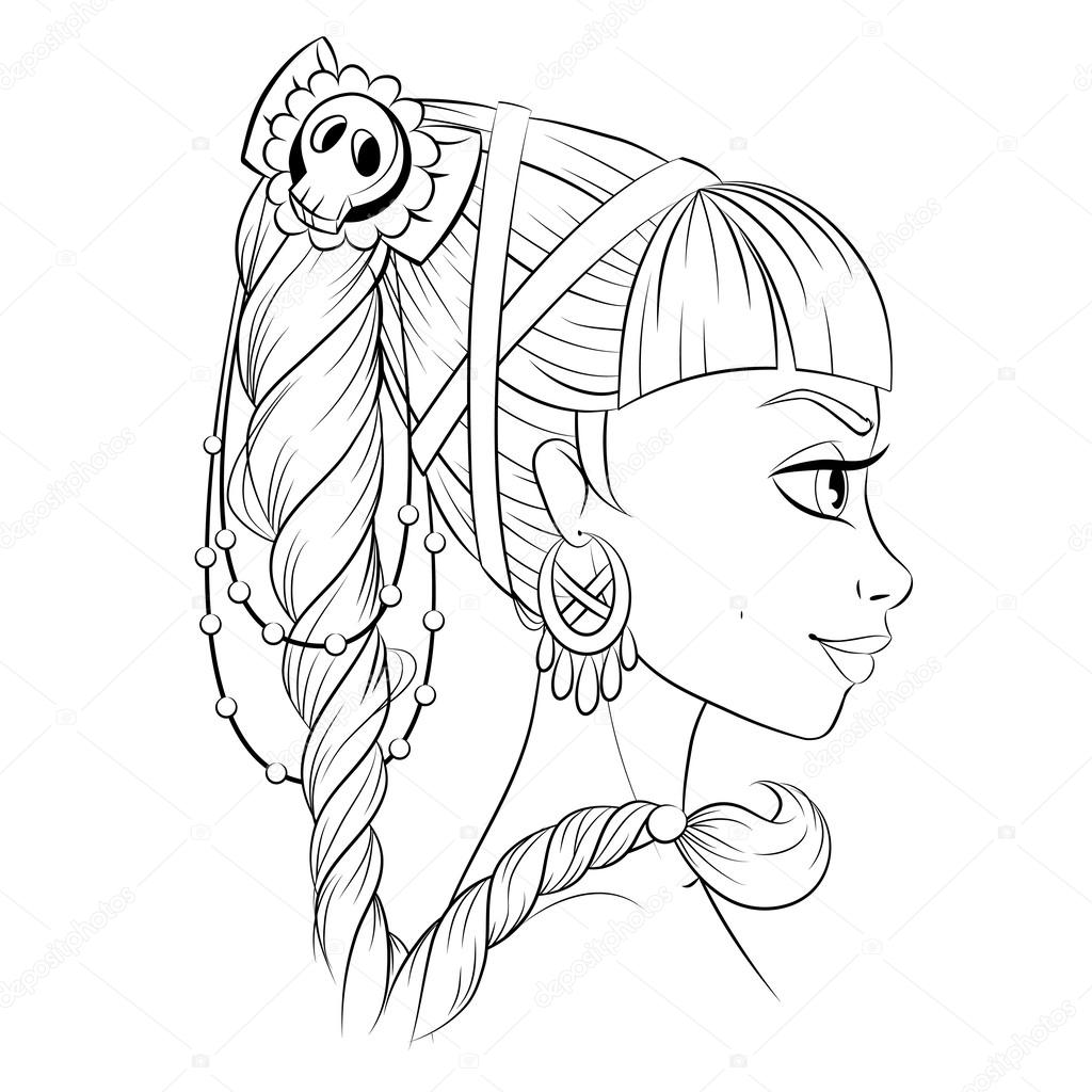 Abstract fashion girl woman vector. Black and white line art cartoon isolated on white. Ophiuchus or scorpius zodiac sign