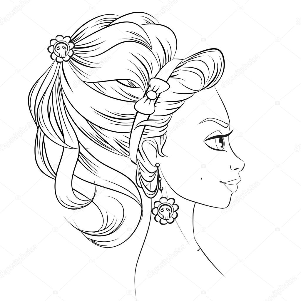 Abstract fashion girl woman vector. Black and white line art cartoon isolated on white. Aquarius concept zodiac sign