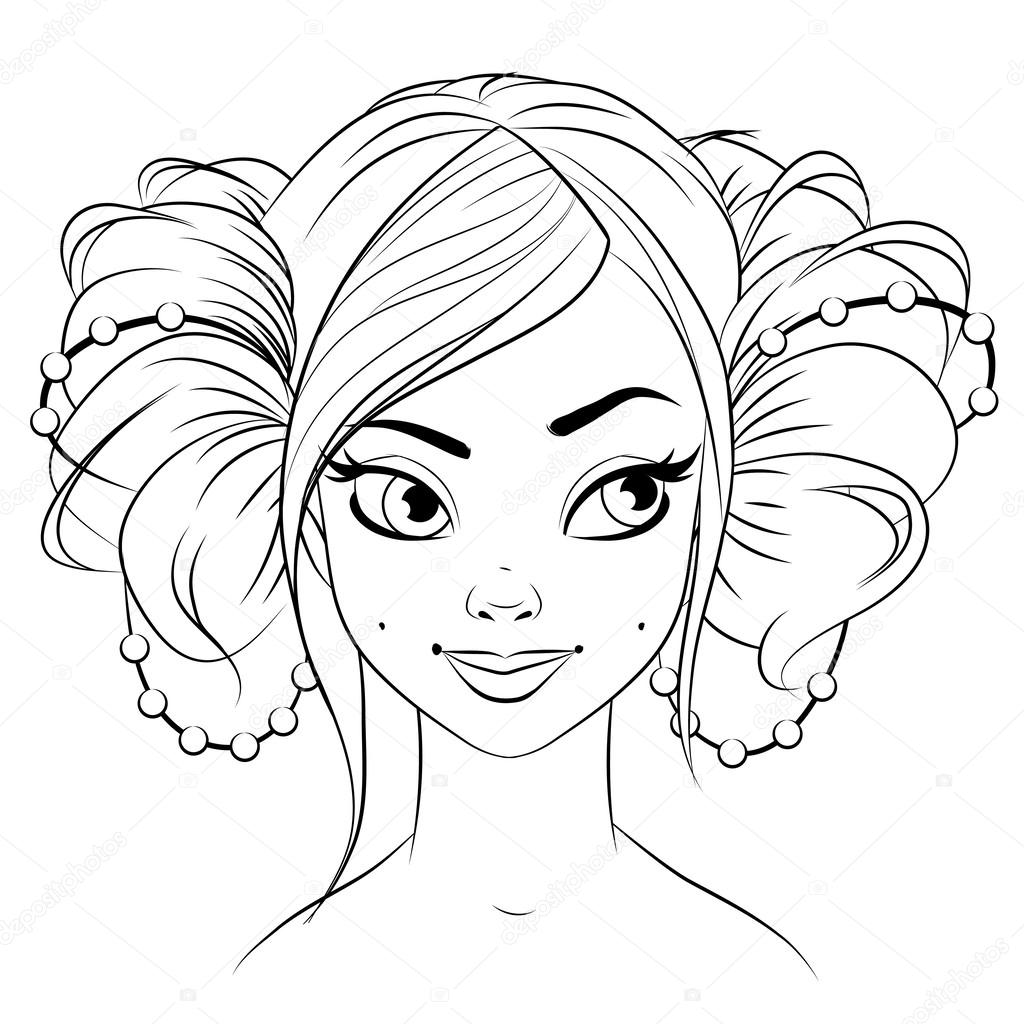 Abstract vector beautiful girl woman , portrait. Isolated on white line art monochrome black and white. Aries zodiac sign