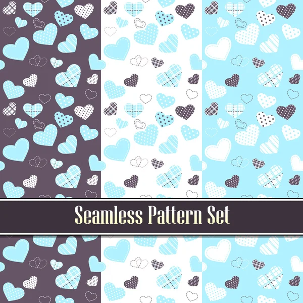 Cute valentine's seamless tile pattern swatches with hearts. Vector set — Stock Vector