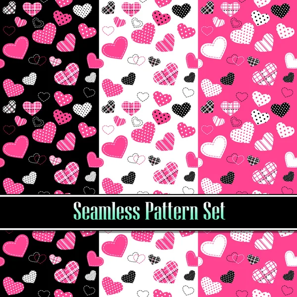 Cute valentine's seamless tile pattern swatches with hearts. Vector set — Stock Vector