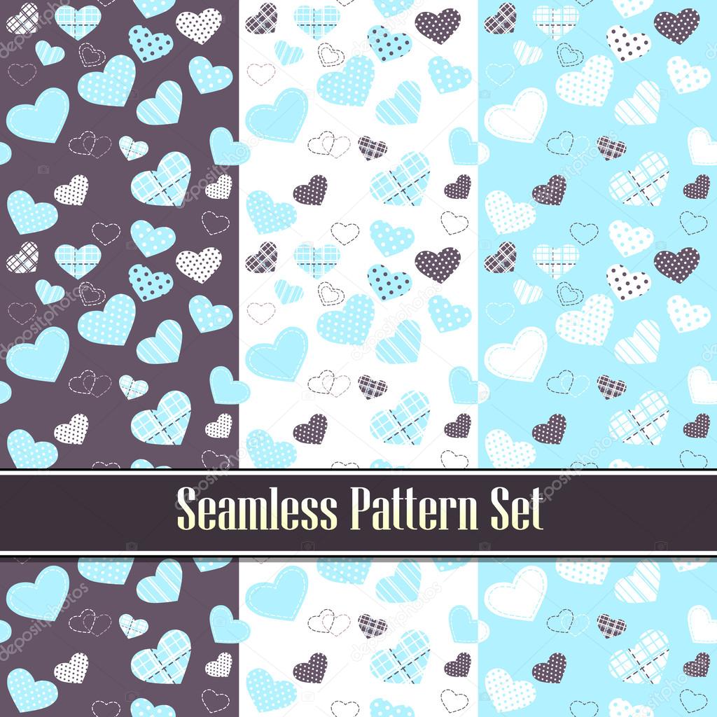 Cute valentine's seamless tile pattern swatches with hearts. Vector set
