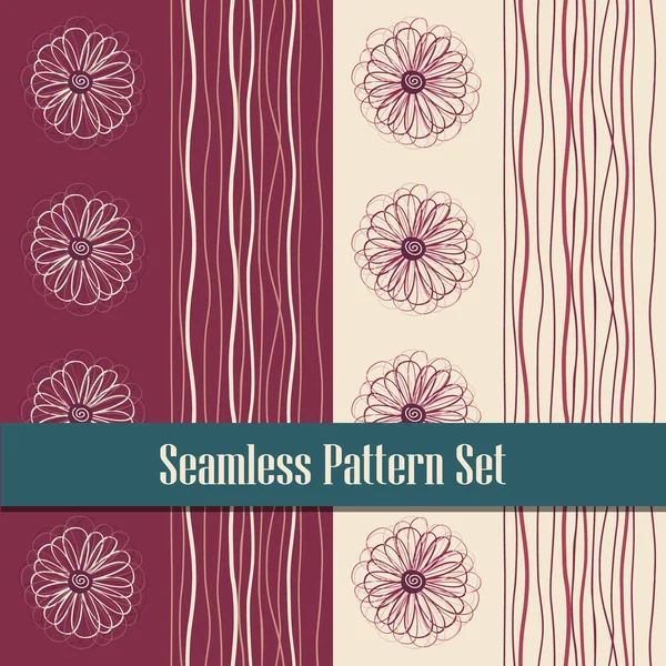 2 abstract flower stripes pattern seamless tile set, complementary textures can use bedclothes, wallpaper, wrapping. Vector line background clip art — Stock Vector