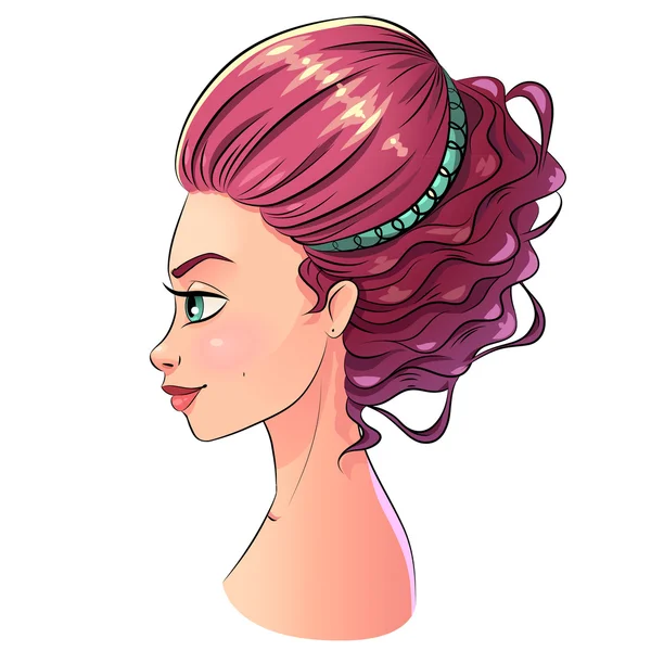 Arte hermoso estilo de pelo chica retrato, color pastel brillante con contorno de trazo negro. Clipart vectorial aislado en blanco . — Archivo Imágenes Vectoriales