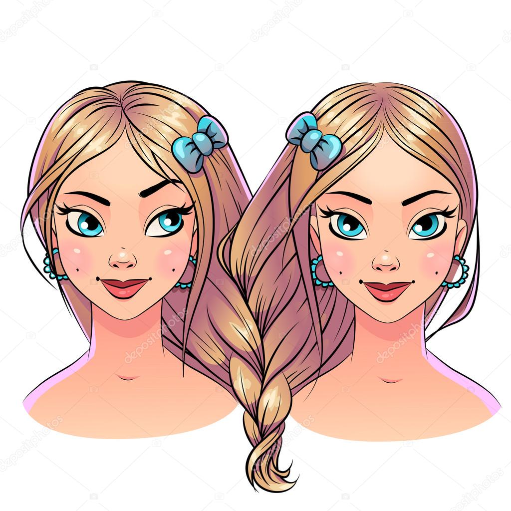 Art beautiful hair style girl portrait, bright pastel color with black  stroke contour. Vector clipart isolated on white. Stock Vector Image by  ©AnnaArtBox #67142085
